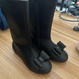 Girls Black Bow Front Boots By Liv and Mia, Sz 11